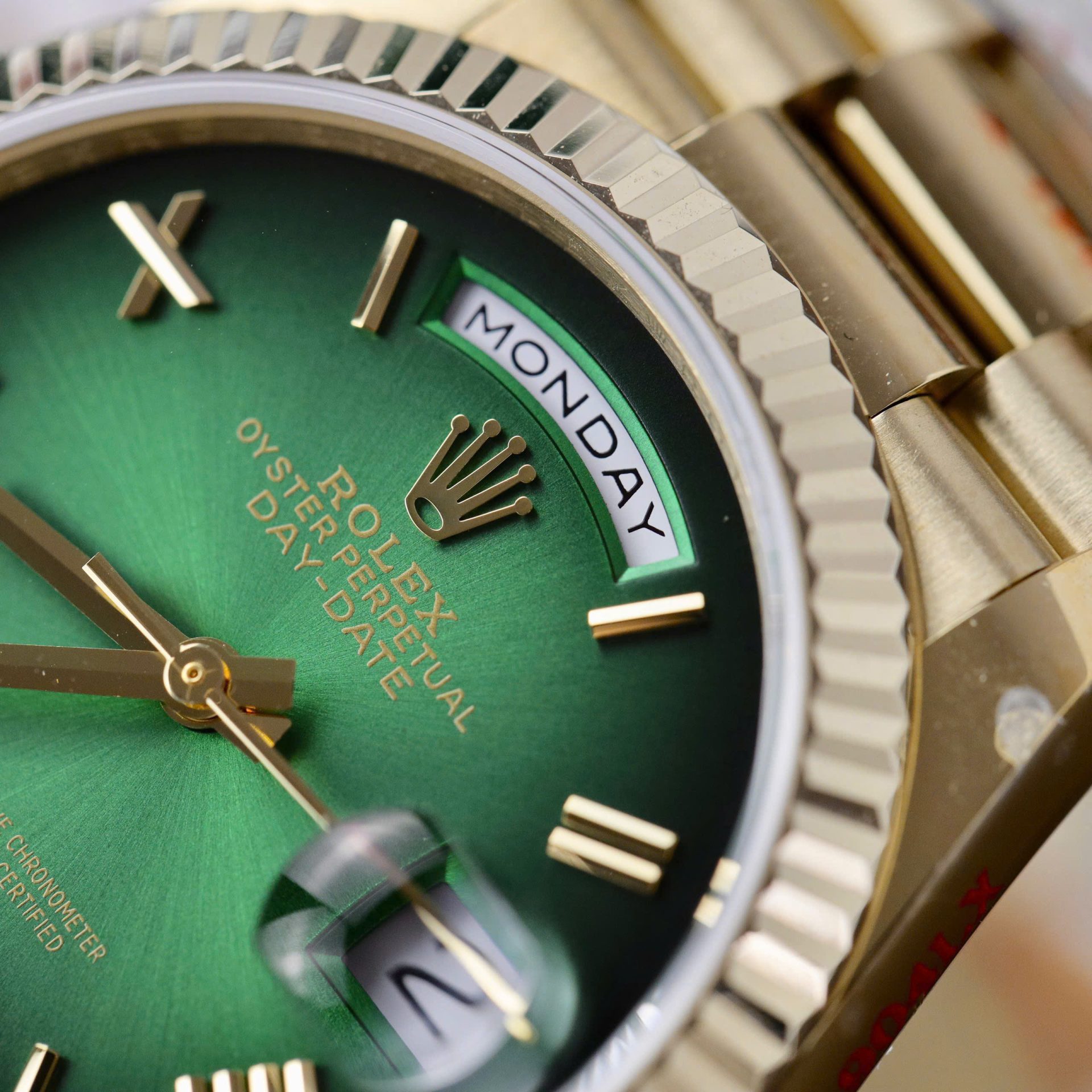 Rolex Day-Date 128238 YG Plated Ombre Green Dial 36mm Super Clone