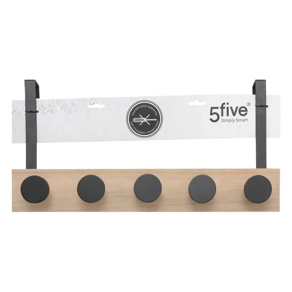 5Five Deurkapstok - zwart - 5-haaks - B50 x H24 cm