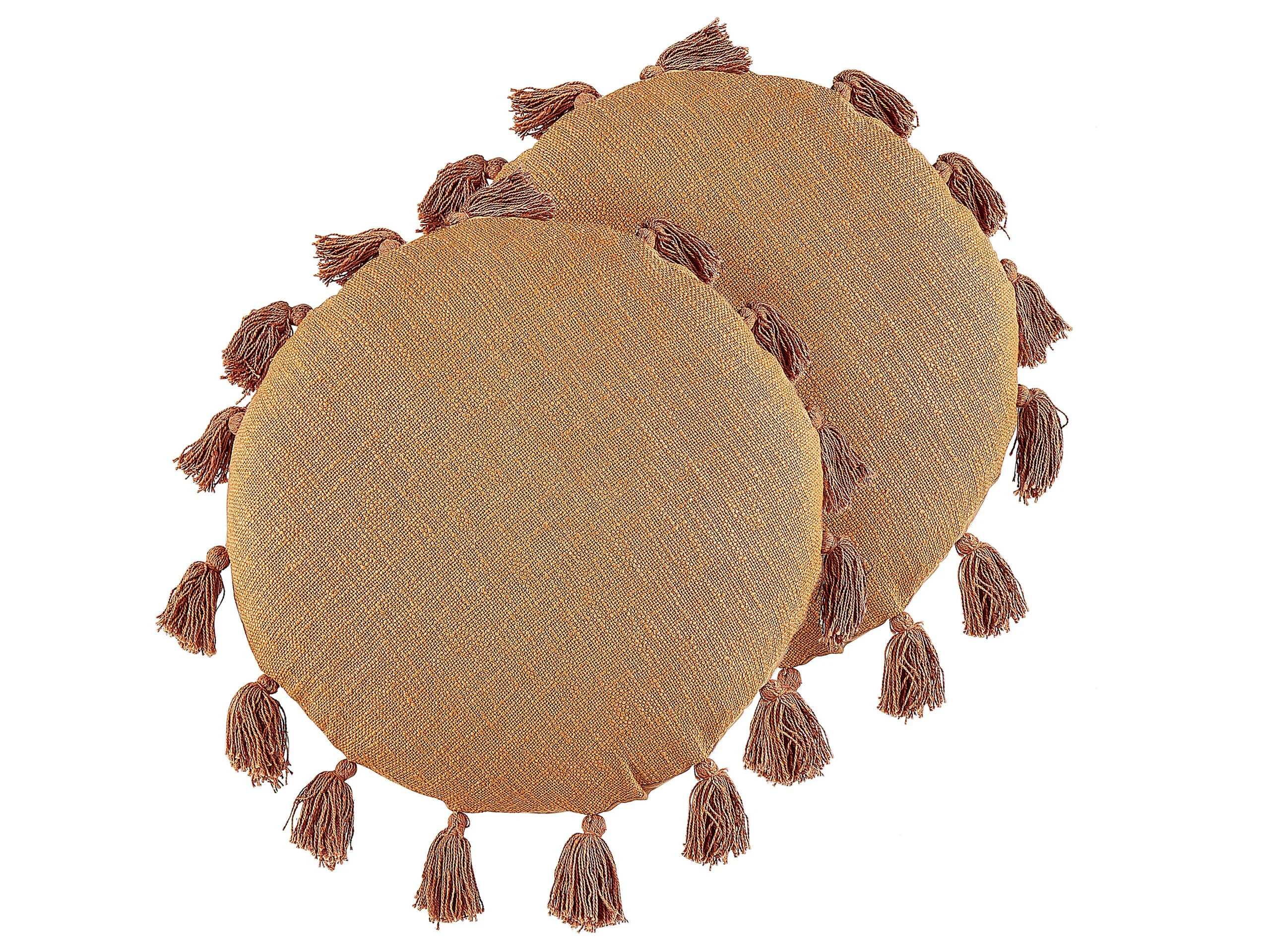 2 poduszki okrągłe frędzle 45 cm pomarańczowe
