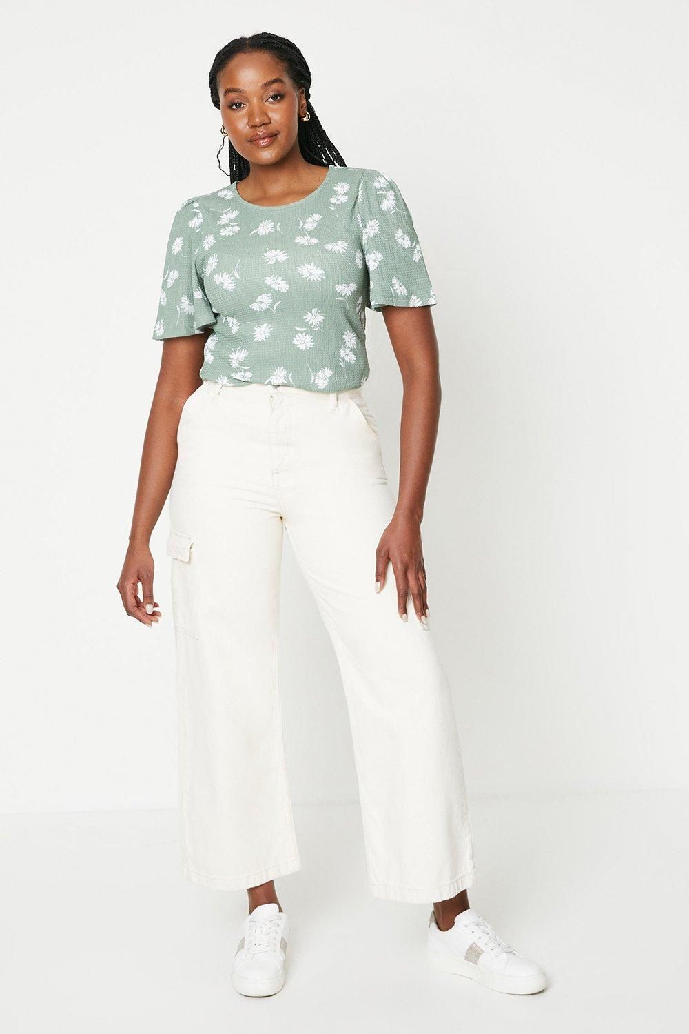 Dorothy Perkins Floral Angel Flutter Sleeve Jersey Top
