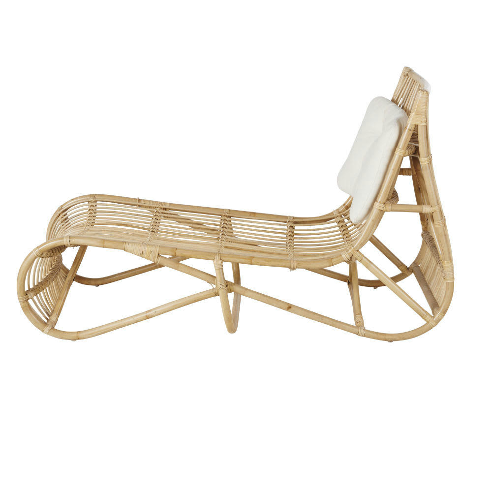 Khalil - Bain de soleil en rotin et coussin écru