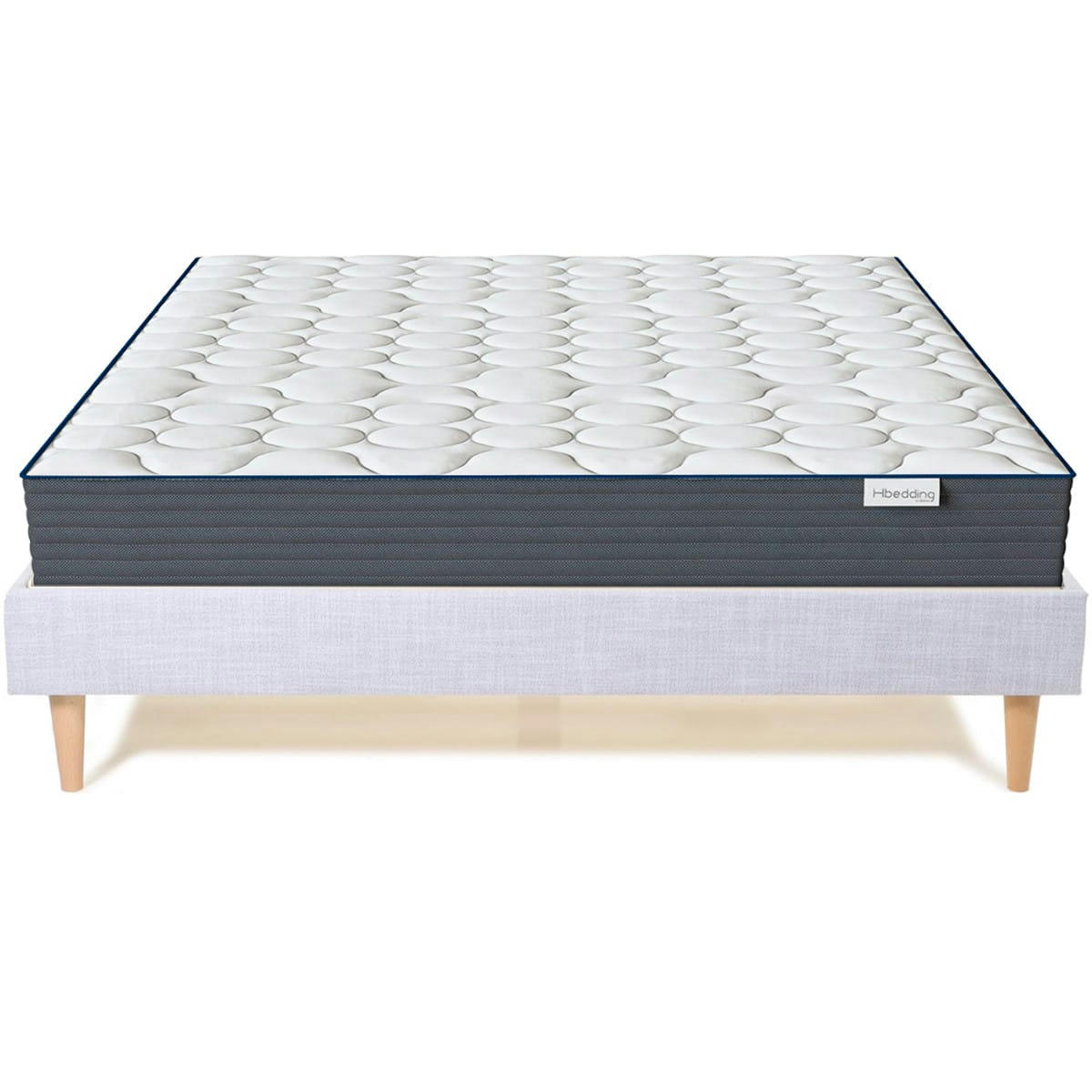 ENSEMBLE DINA - Lit en tissu gris clair 140x190 + Matelas à mémoire de forme 22cm