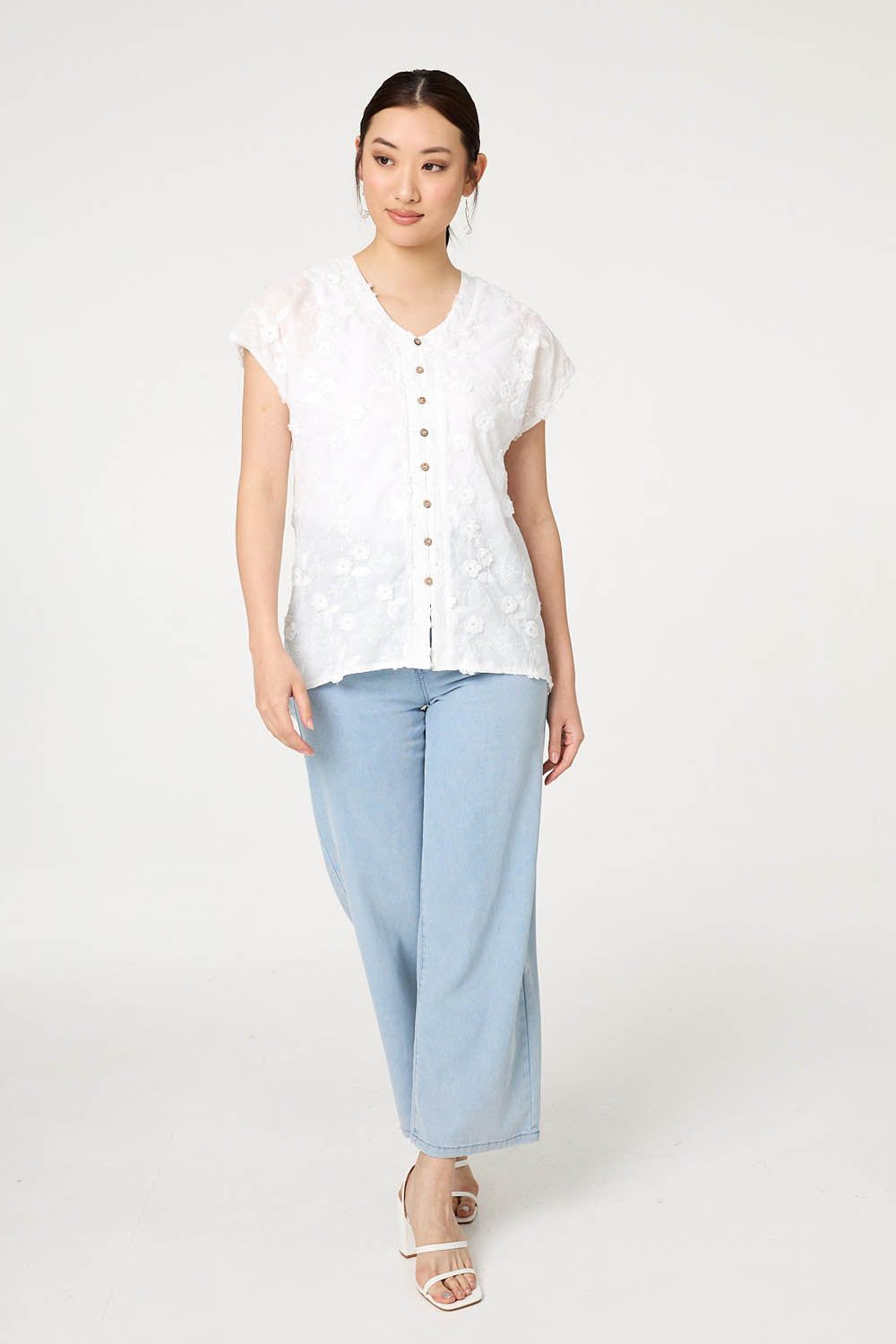 Izabel London Floral Textured Cap Sleeve Blouse