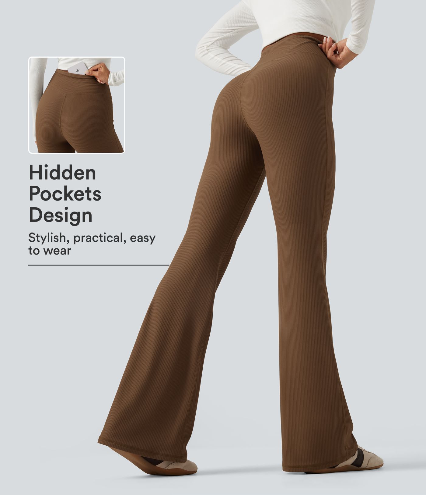 Legging de yoga bootcut côtelé taille haute avec poche