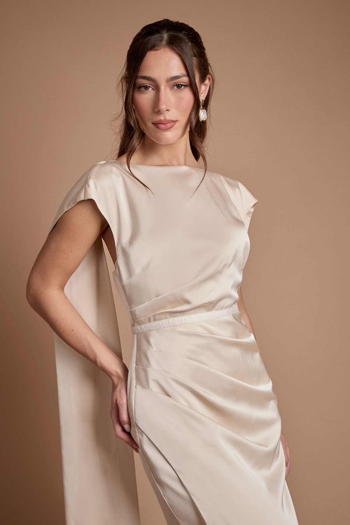 Coast Tie Back Drape Satin Bridesmaid Maxi Dress
