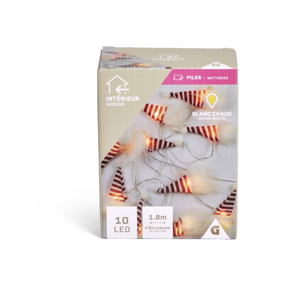 Guirlande lumineuse intérieur gnome 10LED blanc chaud à piles 1,8m