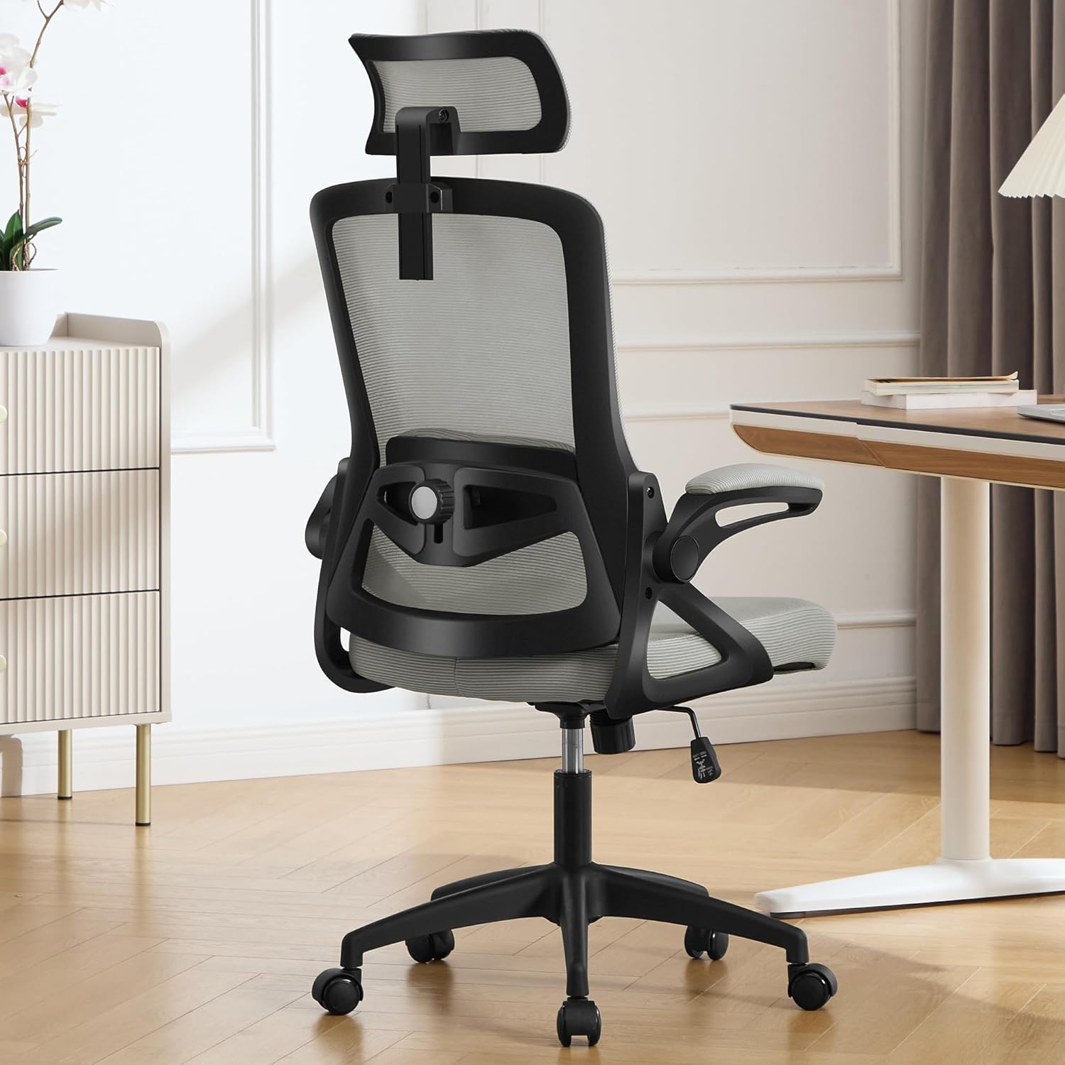 Fizzin Ergonomic Office Chair, 400 LBS Computer Chairs with Adjustable Lumbar Support, Breathable Mesh Desk Chair Ergonomic with Thickened Cushion, Comfy Home Office Desk Chair (Dark Gray)