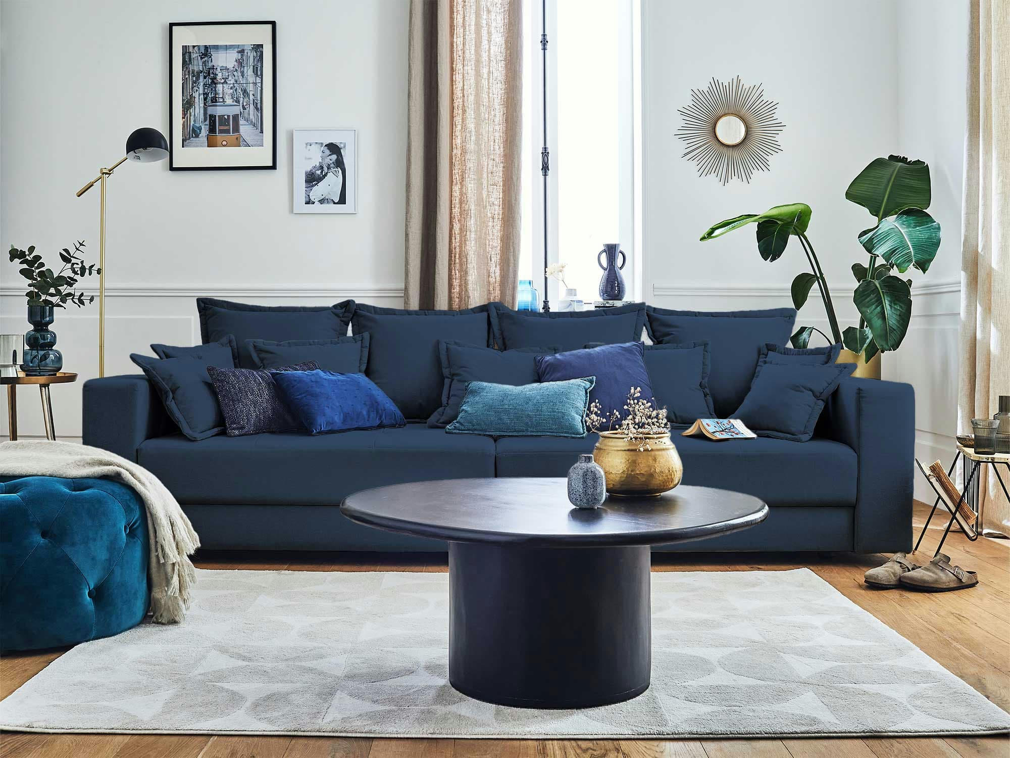 LYS - Canapé droit 4 places en tissu bleu ardoise