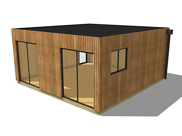 Dépendance de jardin bois en bois 5,5 x 5,7 x 2,7 m avec plancher isolé / menuiseries alu k-line