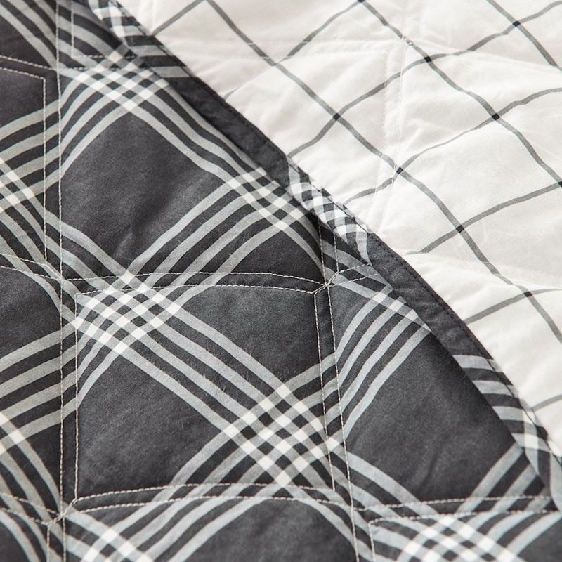 Stonewashed Cotton Printed Black Checkerboard Quilted Coverlet + Pillowcases