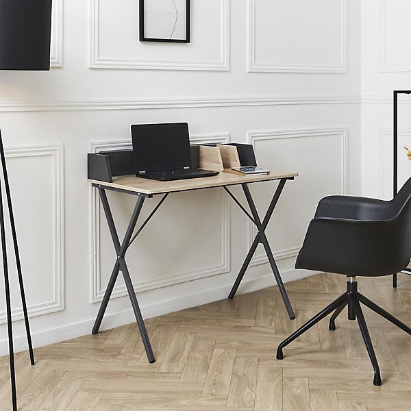 BADIE - Bureau Plateau Effet Bois et Piètement Gris Foncé