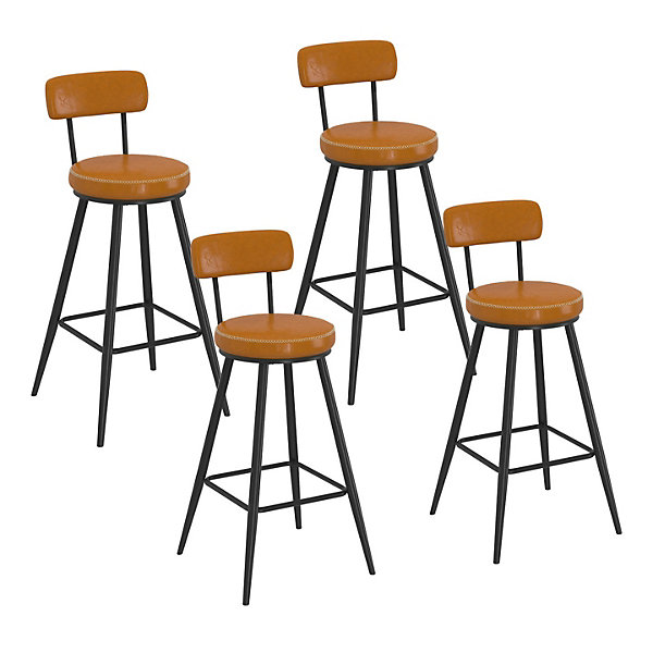 Lot de 4 tabourets de bar ISAURE PU marron avec coutures et pieds métal noir