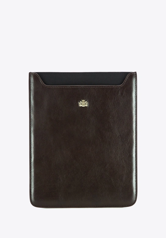 Etui na tablet skórzane z herbem ciemny brąz