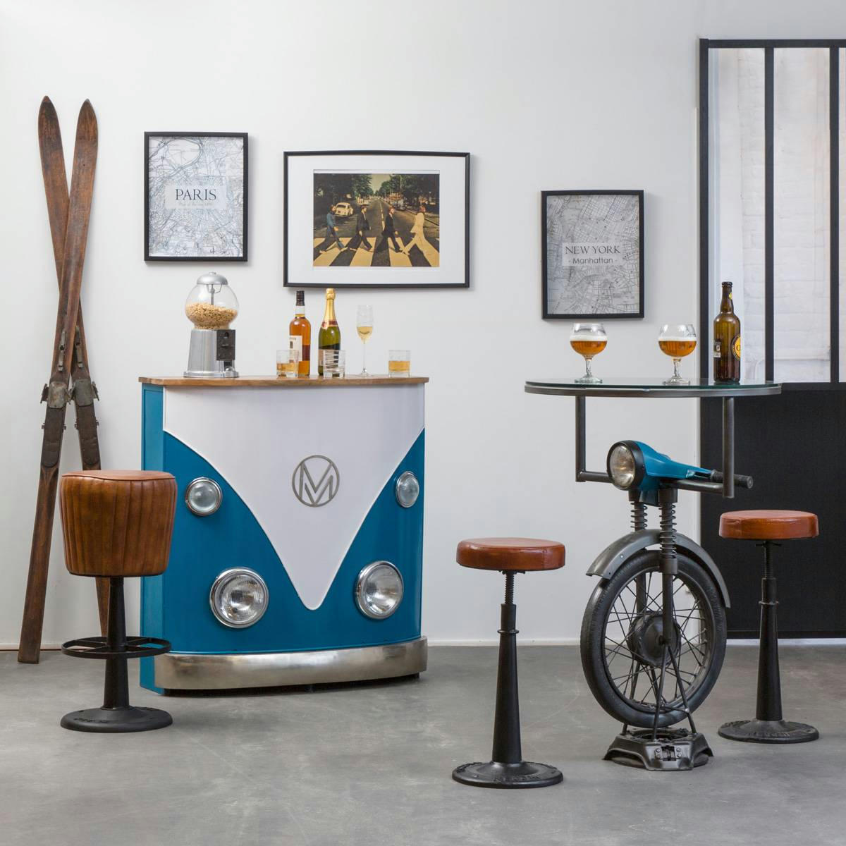 COMBI - Meuble bar en métal bleu 108 cm