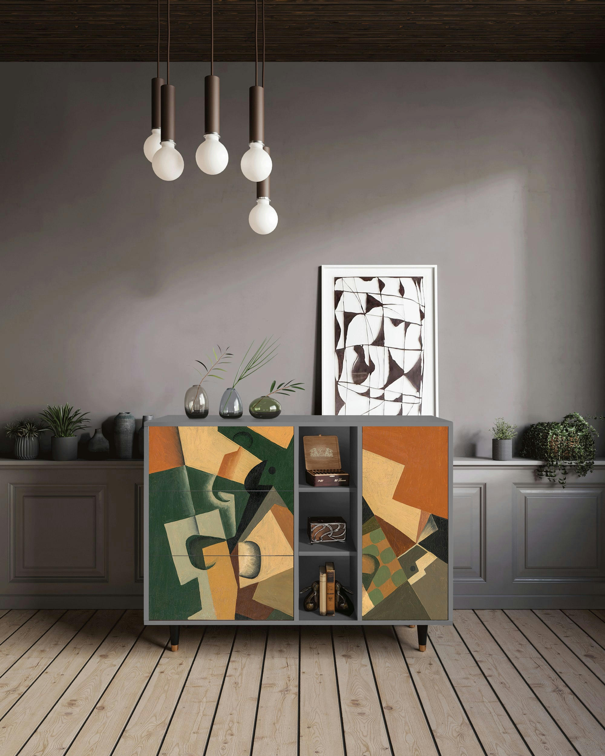 GLASS AND CHECKERBOARD BY JUAN GRIS - Buffet  multicolore 3 tiroirs et 1 porte L 125 cm