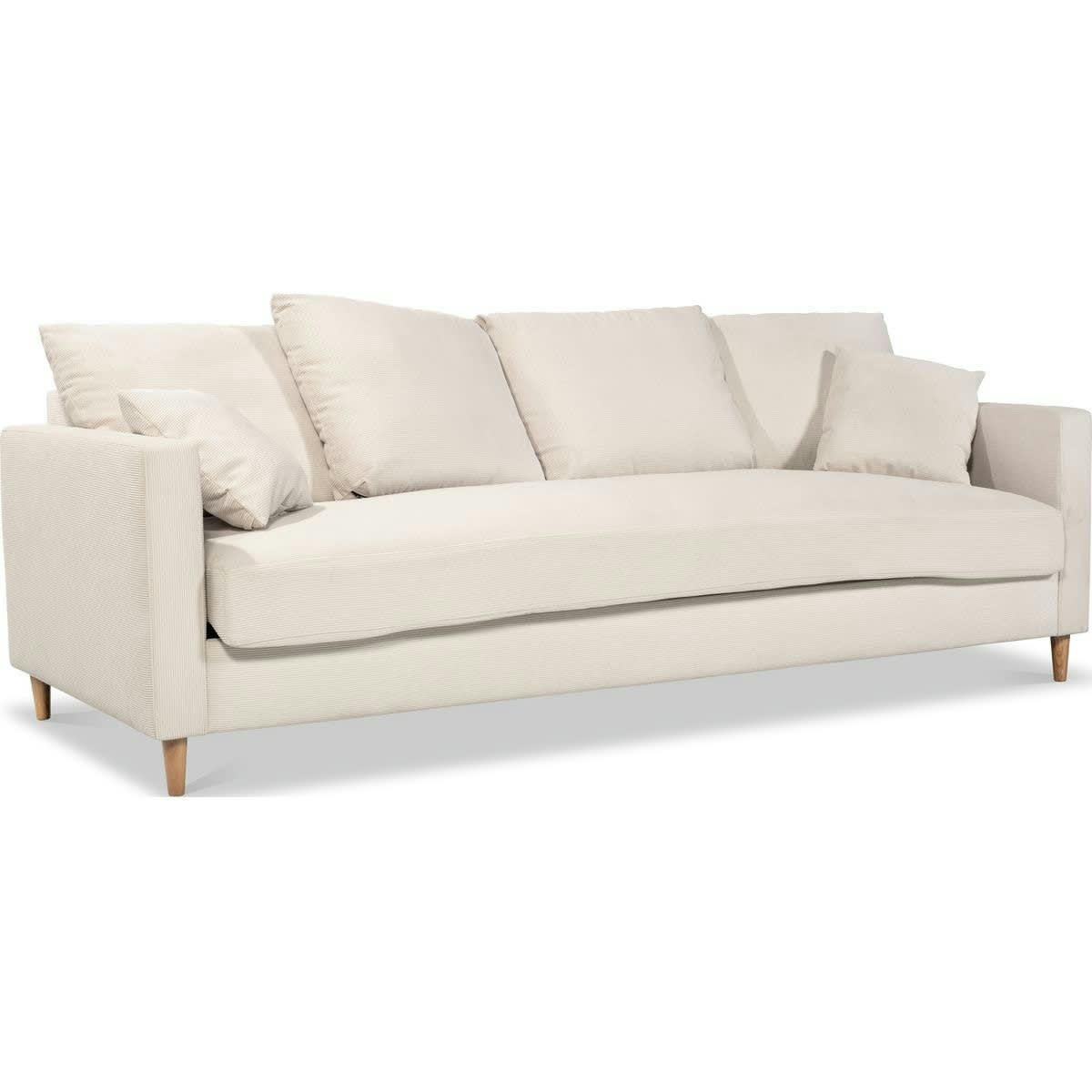 CARLA - Canapé convertible 4 places en velours côtelé beige, MADE IN FRANCE