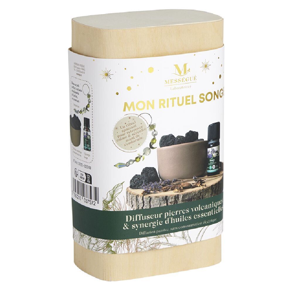 Coffret rituel songe Mességué diffuseur pierre volcanique et synergie huile essentielle