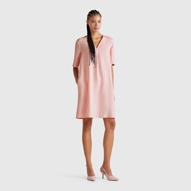 Short sleeve dress in pure linen