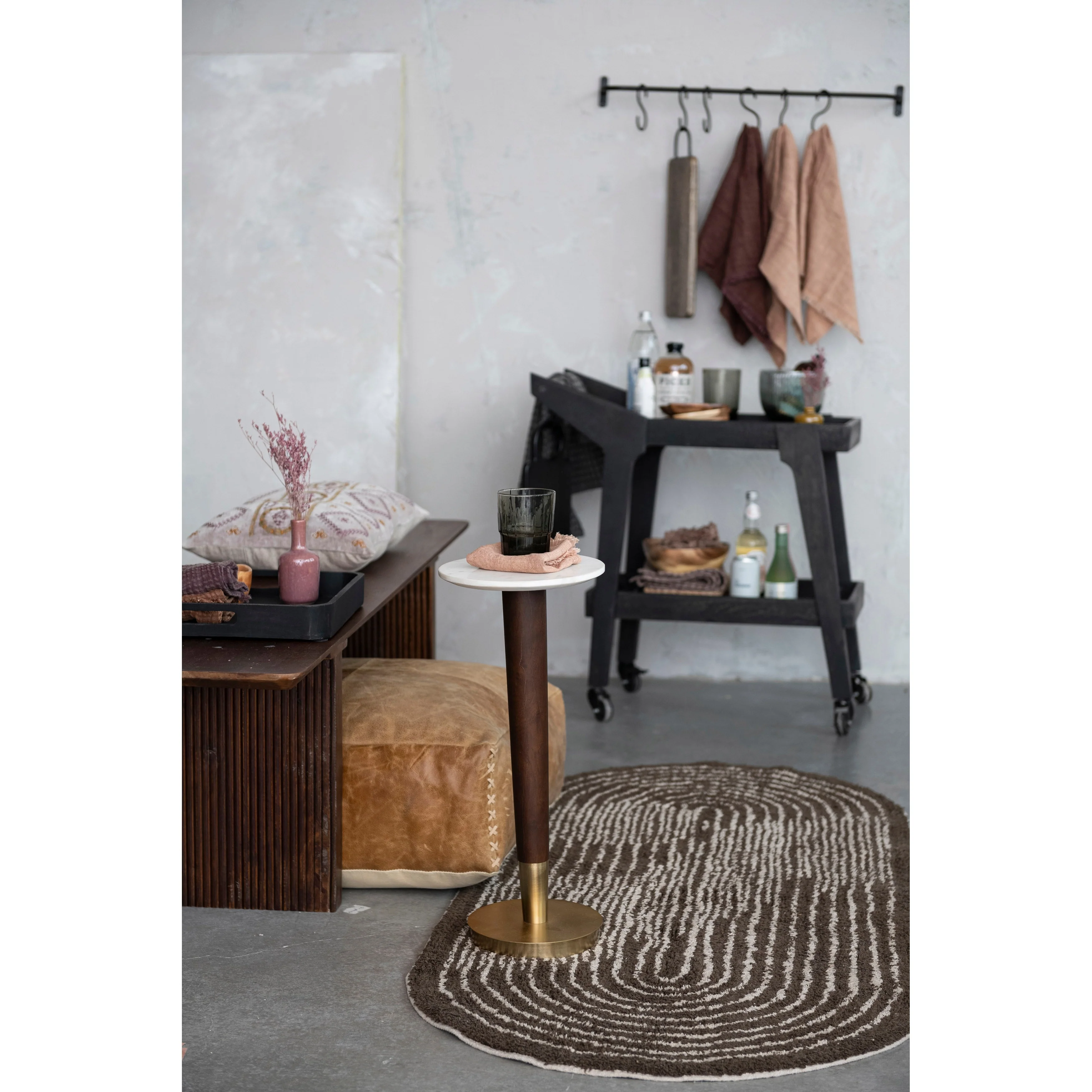 Acacia Wood, Metal, and Marble Martini Table - 9.5L x 9.5W x 22.0H