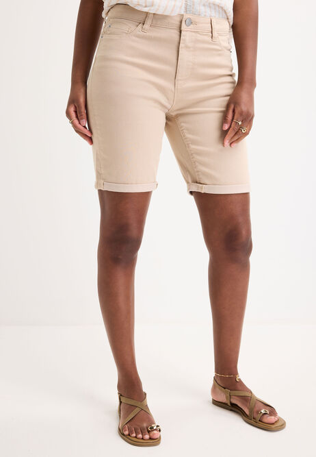 Womens Cream Plain Denim Cycle Shorts