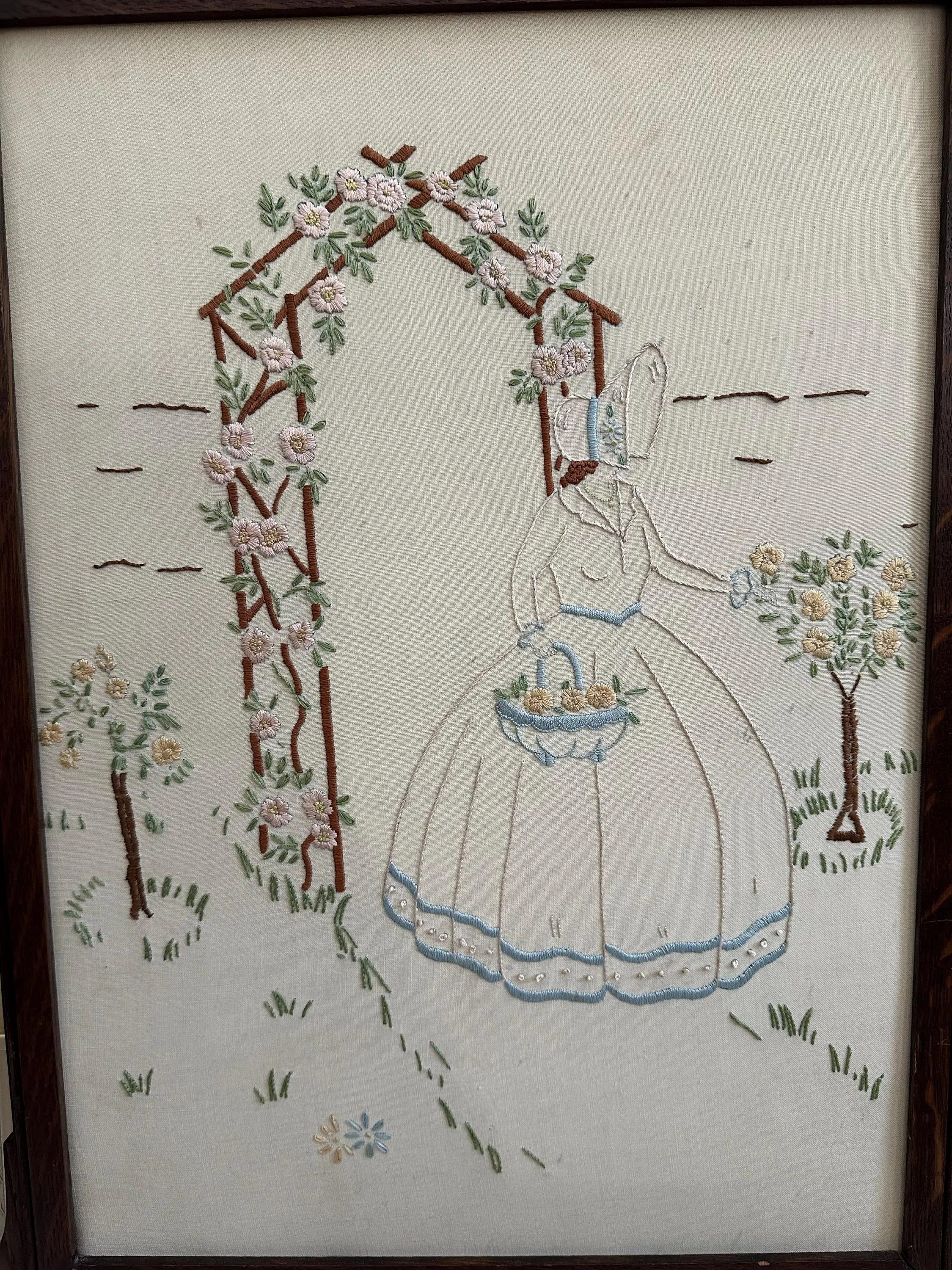 Vintage Needlepoint Fireplace Screen | Summertime Fireplace Protector Decorative Hand Embroidery