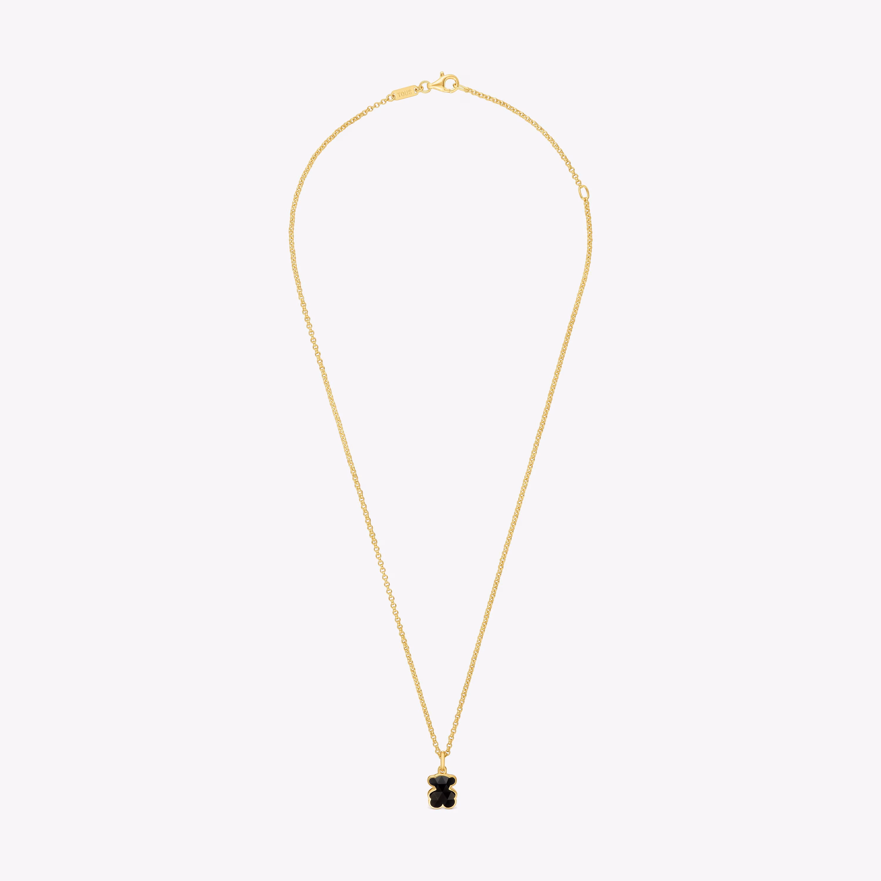 Collar corto con baño de oro 18 kt sobre plata y motivo oso en ónix Icon Color