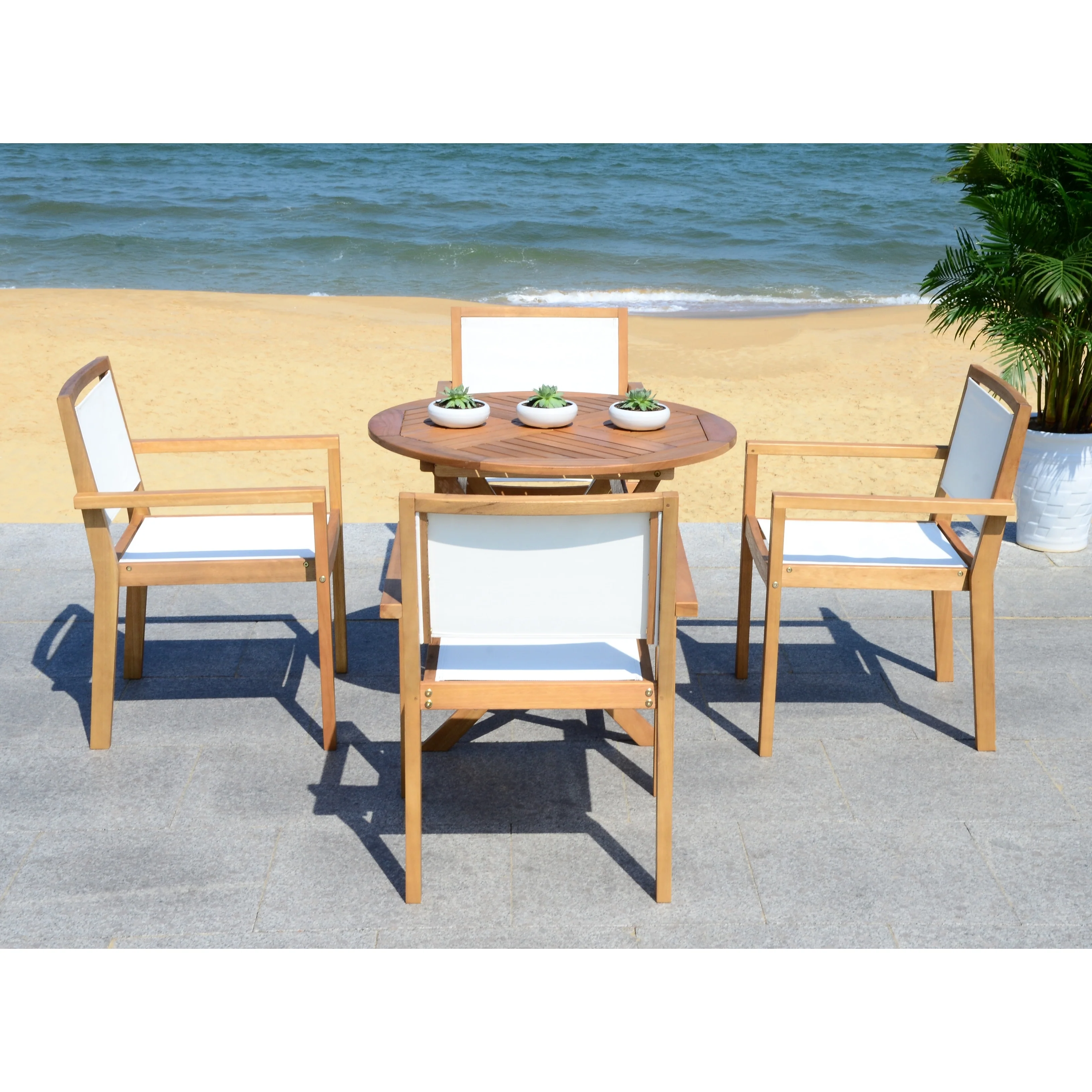 SAFAVIEH Outdoor Living Chante 35.4-Inch Dia Round Table 5-Piece Dining Set - 35W x 35D x 30H