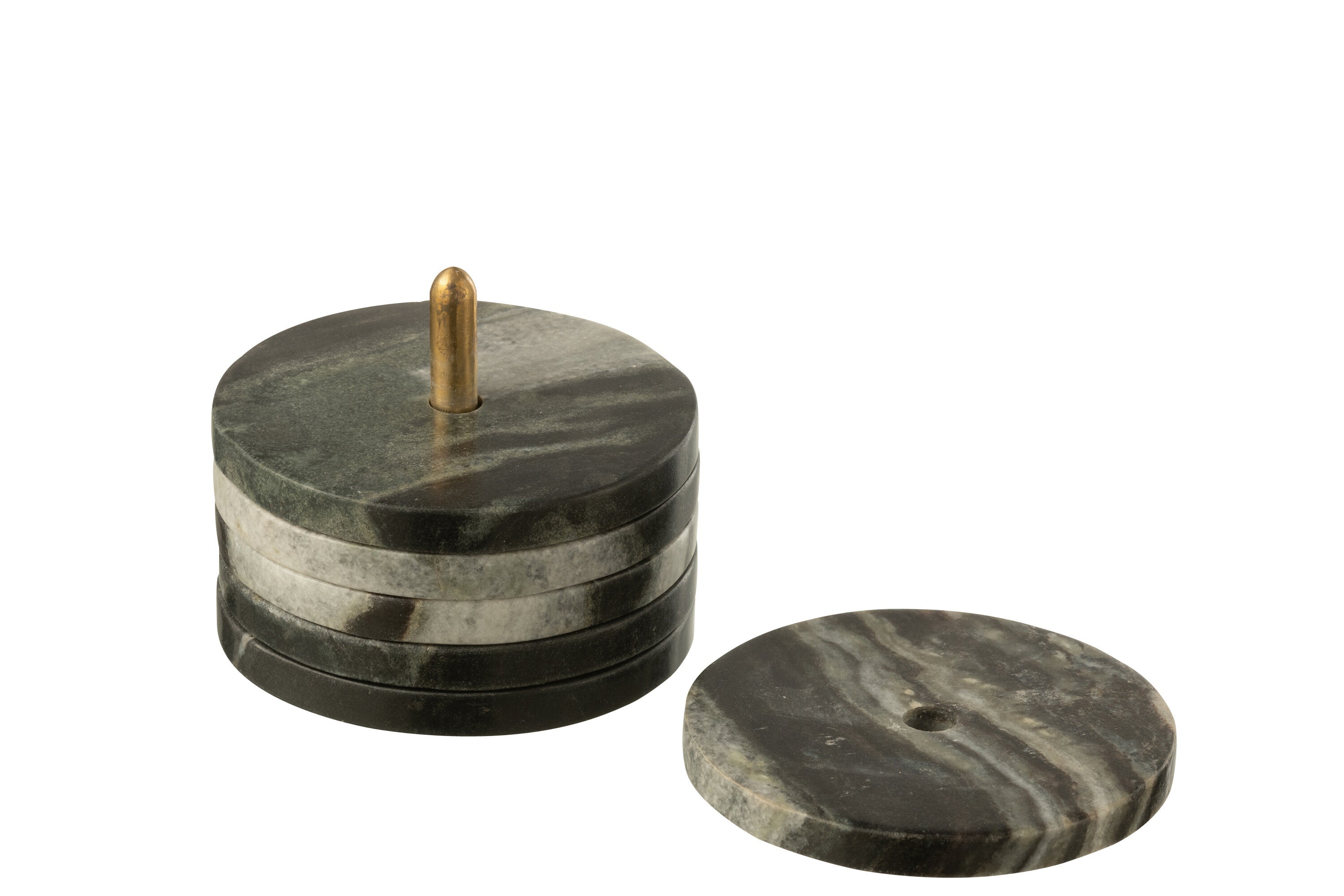 J-Line onderzetter Rond Marmer - steen - zwart/grijs - doos van 6