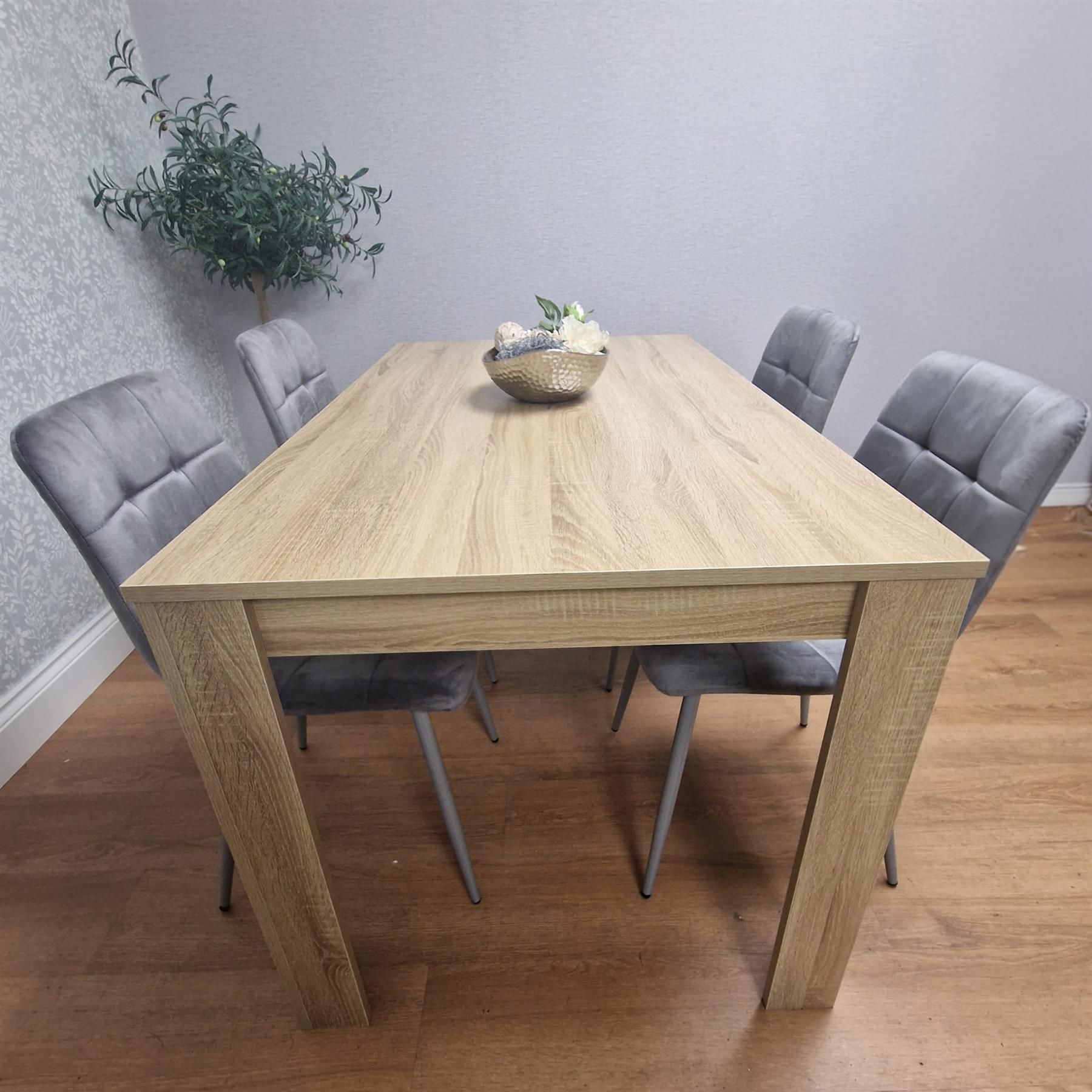 KOSY KOALA Oak Effect Dining Table Set With 4 Grey Velvet Chairs Dining Room Furniture