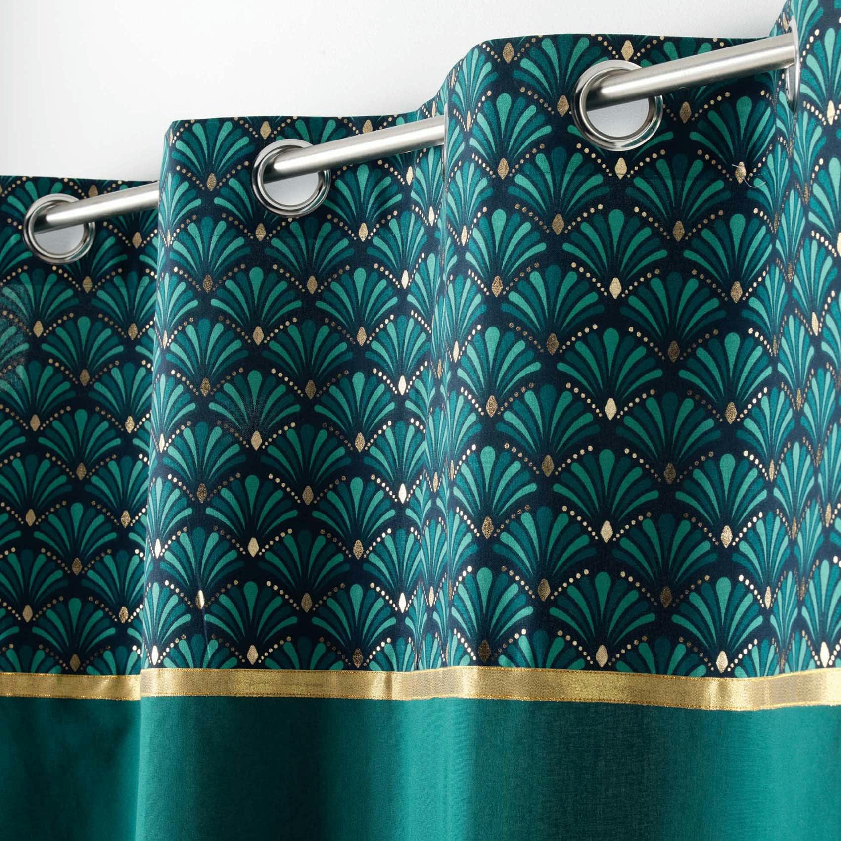 - Rideau esprit art déco coton bleu 140x240 cm