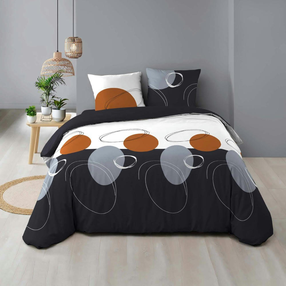 - Parure de couette 100% coton 57 fils imprimée 240x220 2 taies