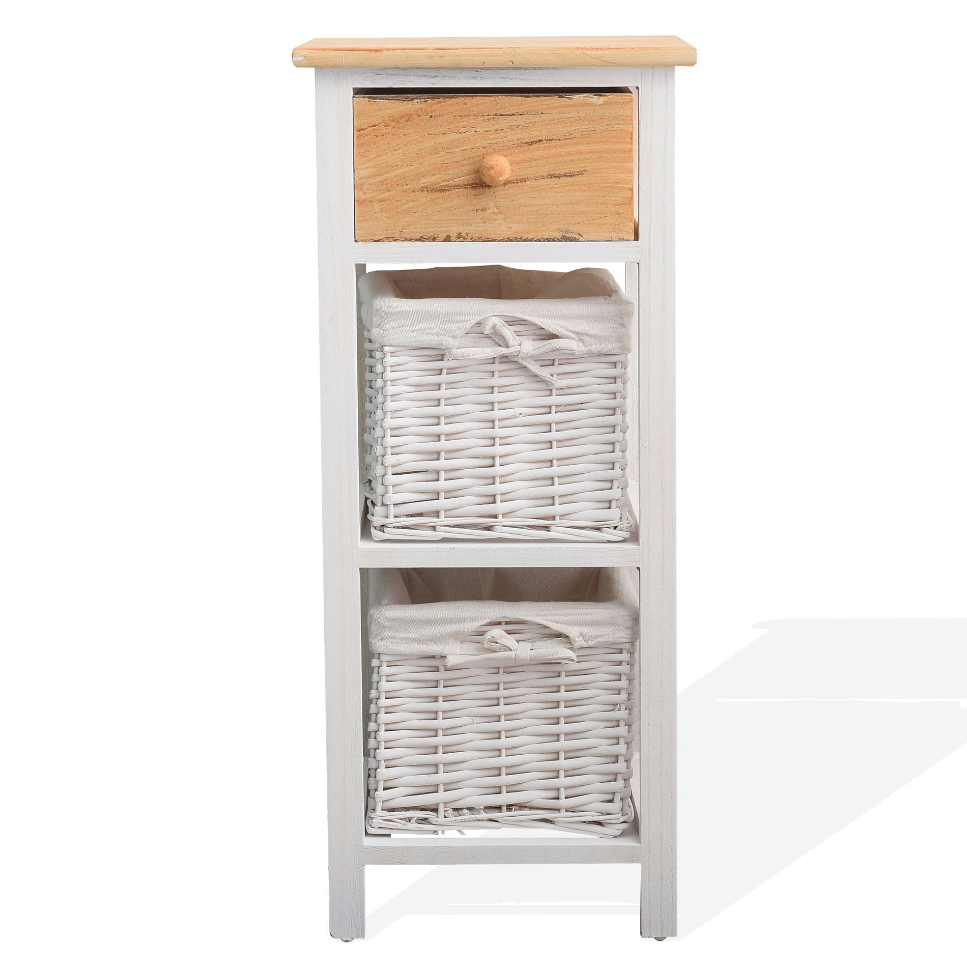 - Table de chevet avec 3 en bois et osier blanc et marron