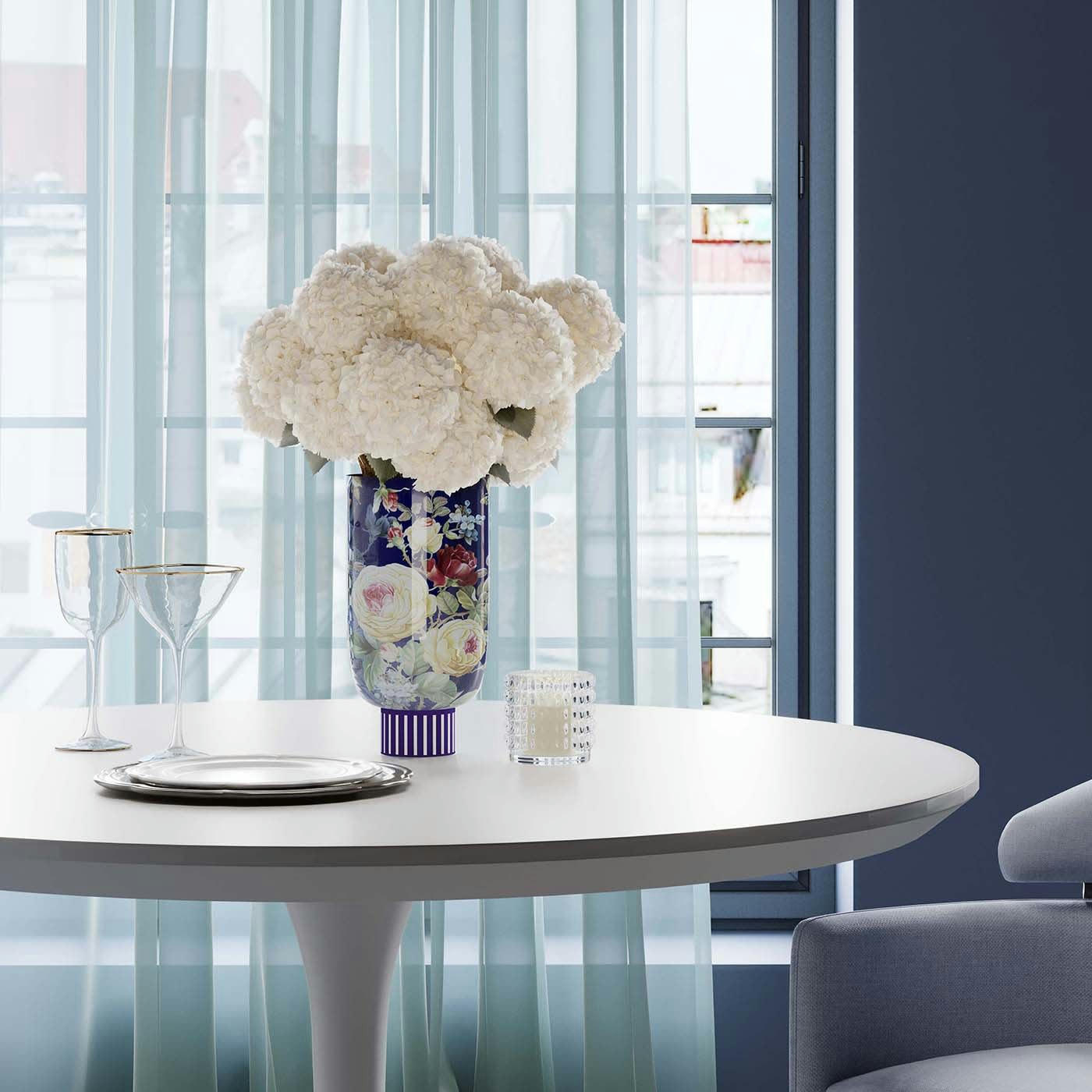 ROSE MAGIC - Vase fleurs en céramique bleue H27