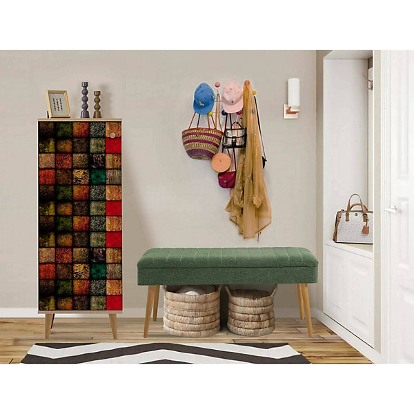 Meuble d'entrée Dgallett, Crochet d'entrée, Console de rangement multifonction, 50x38h135 cm, Chêne et Vert