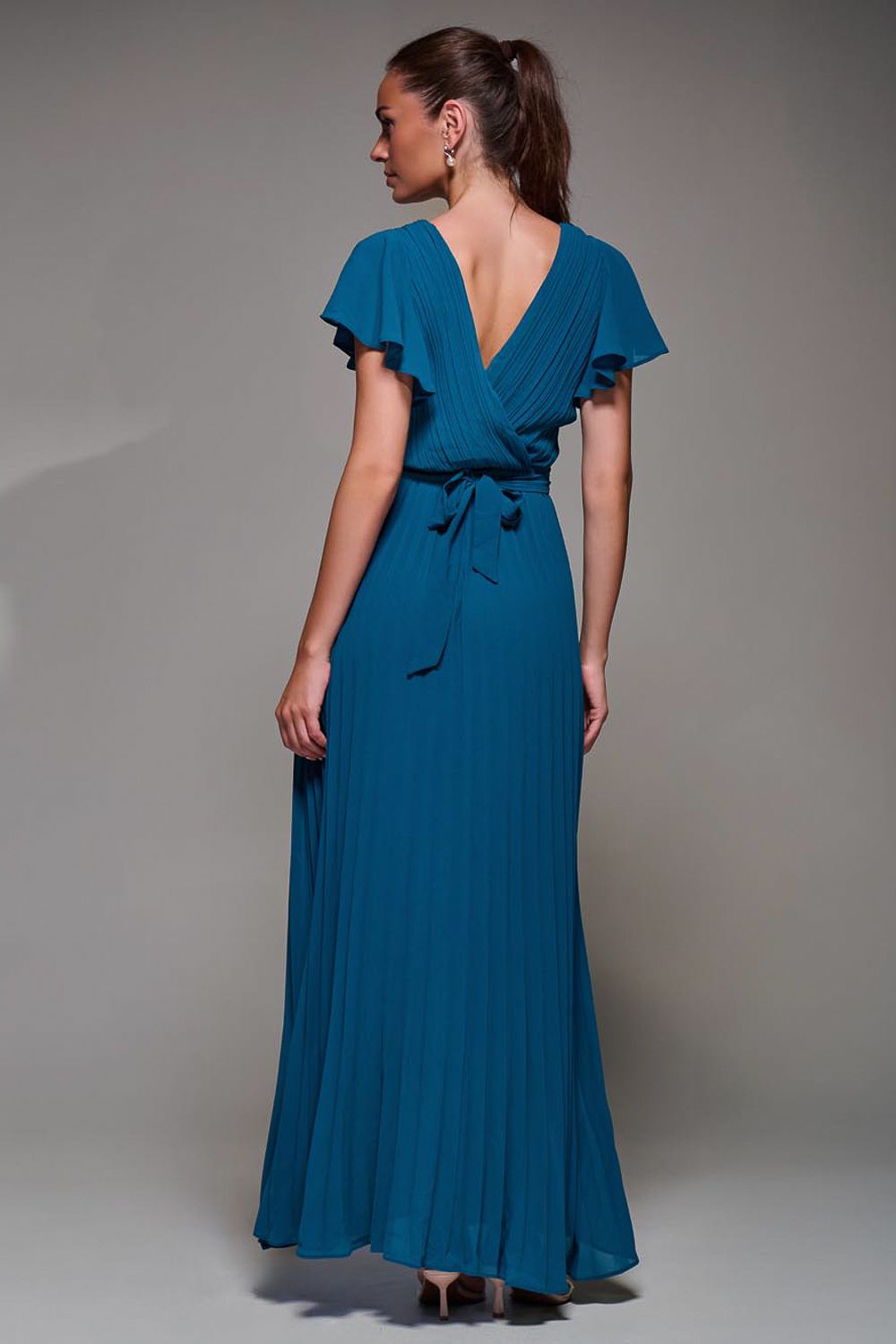 Jolie Moi Pleated Frill Detail Chiffon Maxi Dress