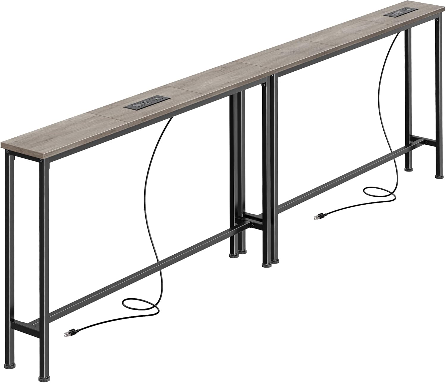 SUPERJARE 78.8 Inch Narrow Console Table with Outlet, Sofa Tables, Behind Couch Table, Long Entryway Tables with Charging Station, for Living Room, Oak