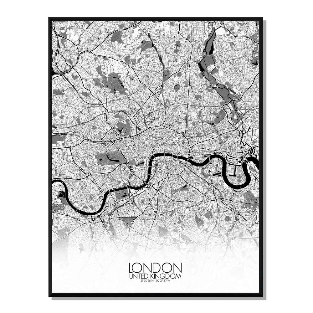 - Affiche Londres Carte N&B 40x50