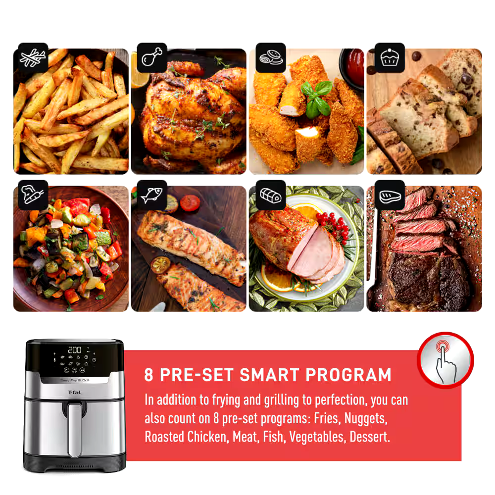 T-fal Easy Fry & Grill Precision 2-in-1 Air Fryer w/ Extra Crisp Technology, Stainless Steel, 4.2-L