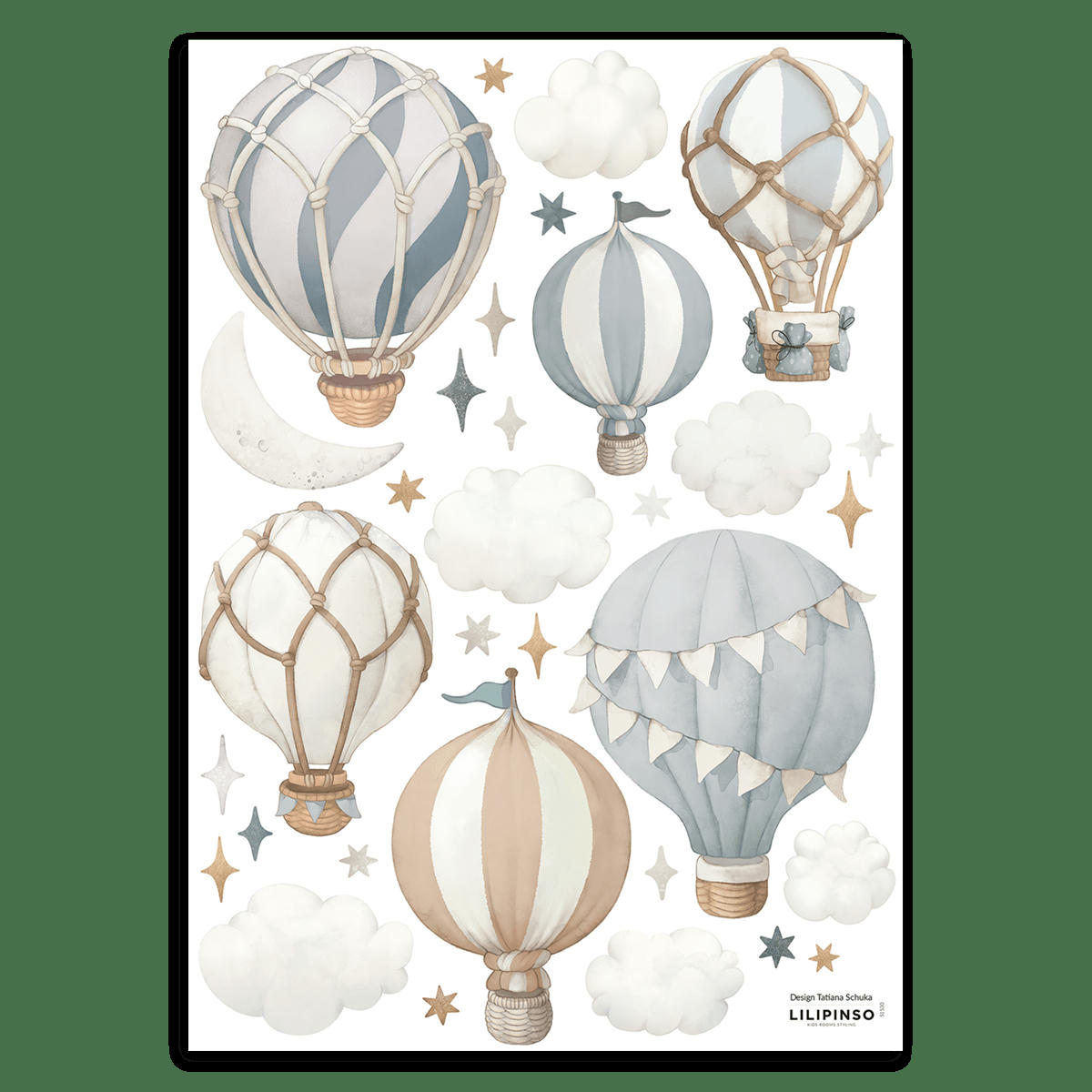 SELENE - Stickers muraux les montgolfières en vinyle mat bleu