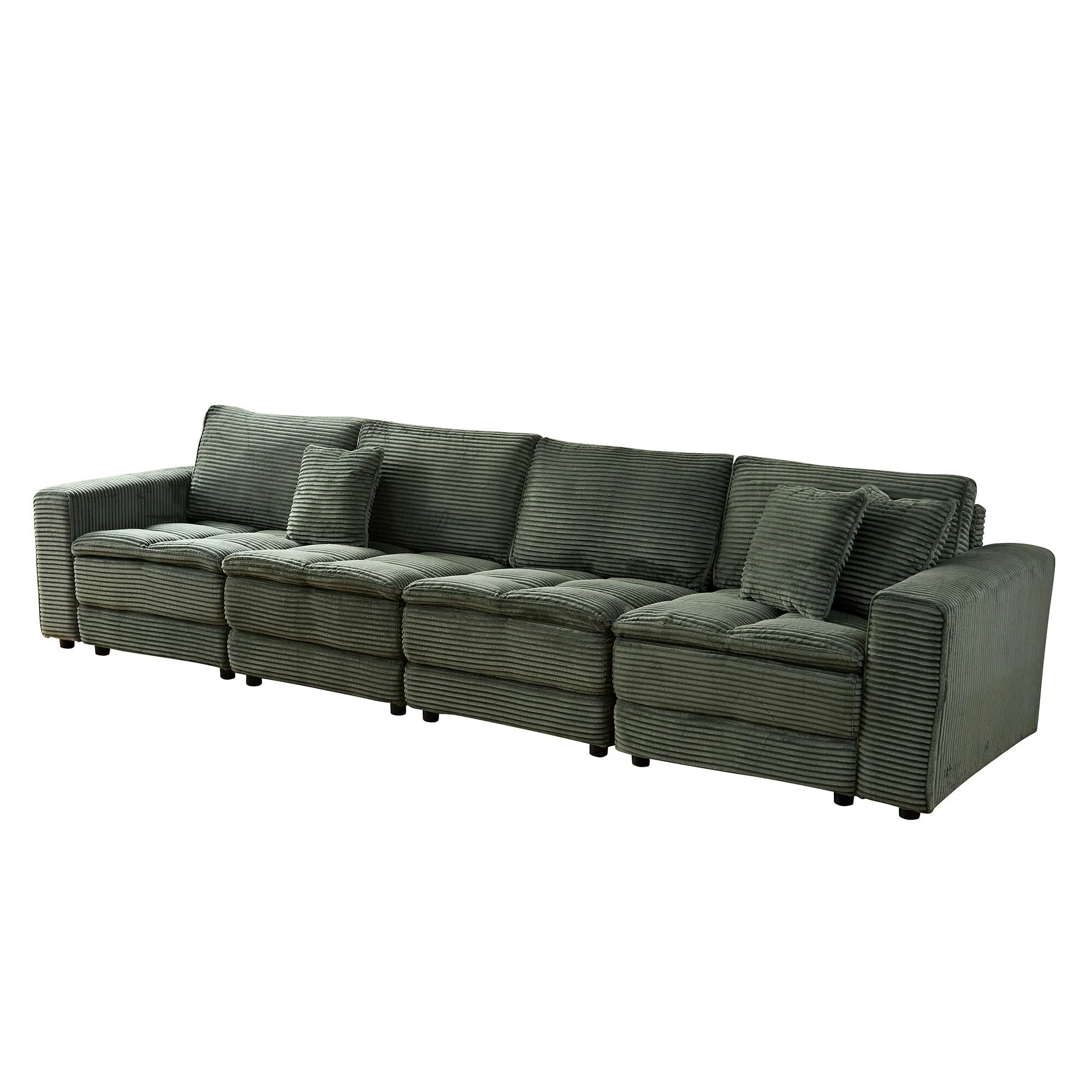 Green 137.79'' Fabric L-Shaped 4-Seat Convertible Modular Sofa with Detachable Cushions and 2 Pillows for Living Room