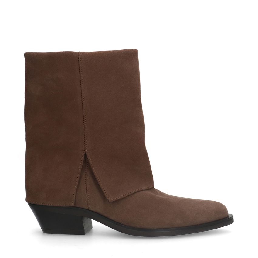 Manfield Taupe suède cowboy laarzen met flap