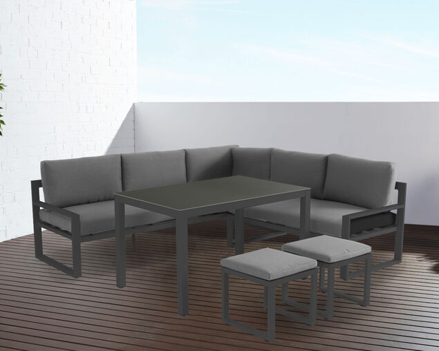 Patmos 5 Piece Low Dining Setting - Gunmetal Grey
