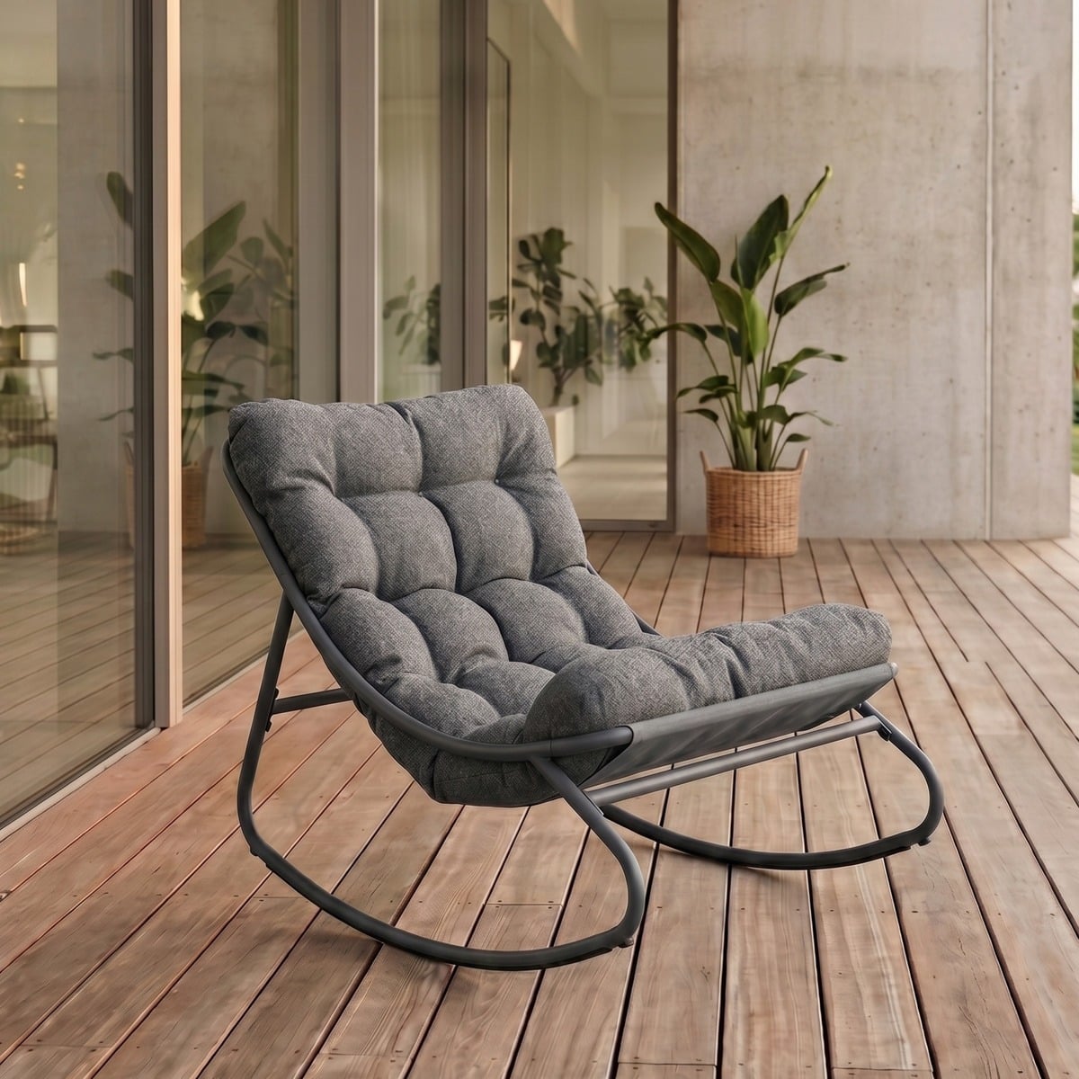 Fotel bujany TIVOLI szary z szarymi poduszkami 65x102x75,5 cm
