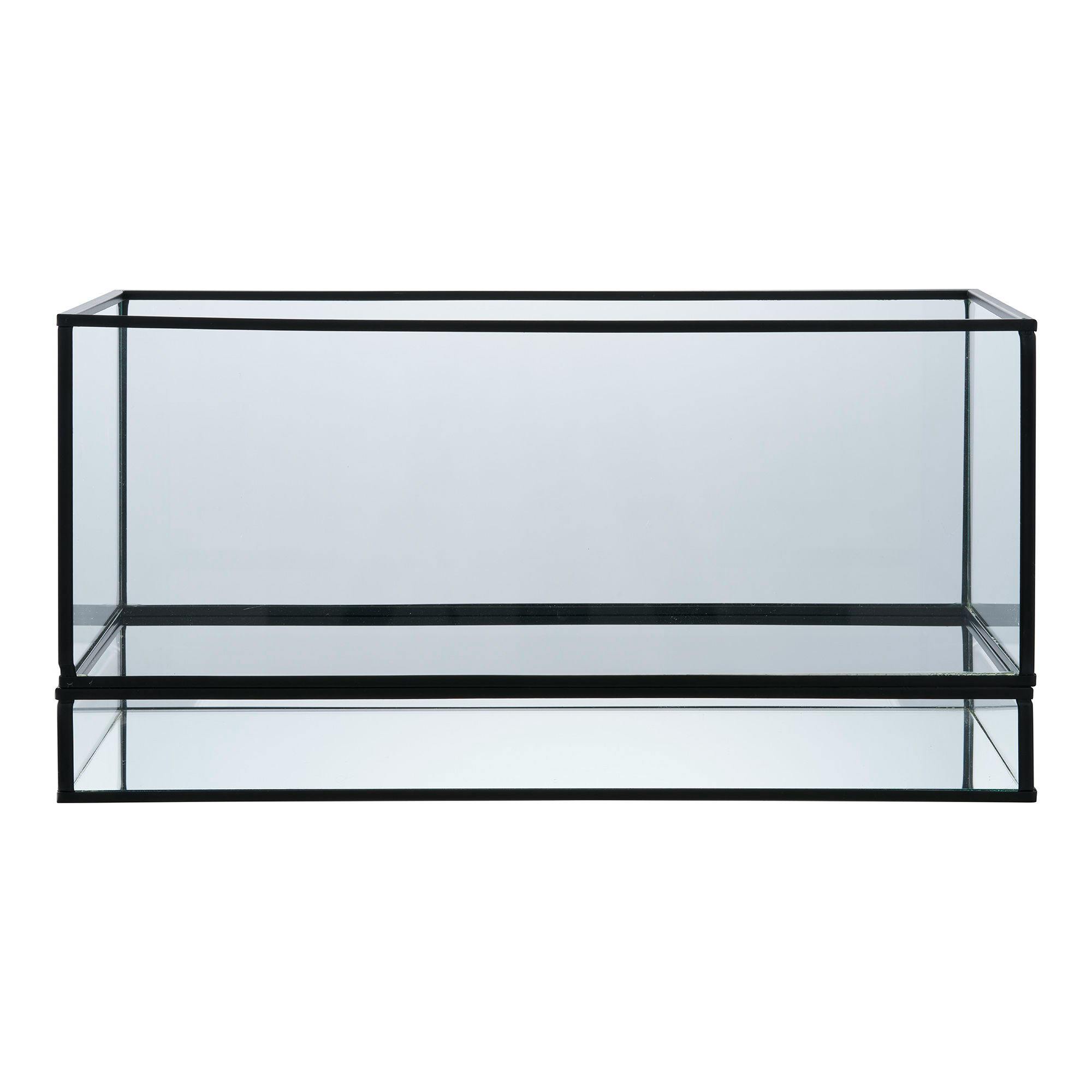 Lanterne bougeoir en verre/métal noir - forme rectangulaire