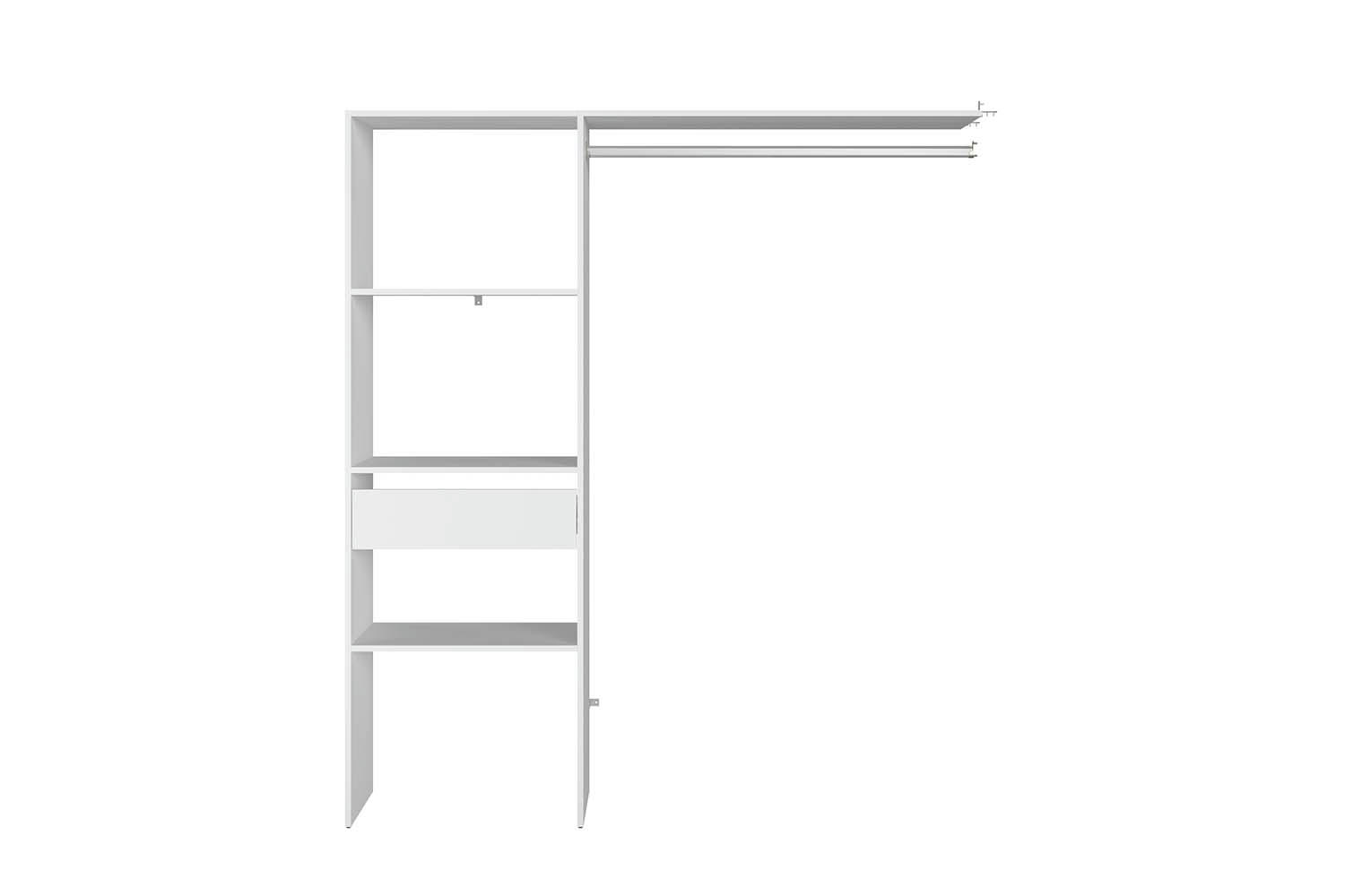 ELYSEE - Dressing blanc 3 étagères, 1 tiroir, penderie 160 x 40 x 180 cm