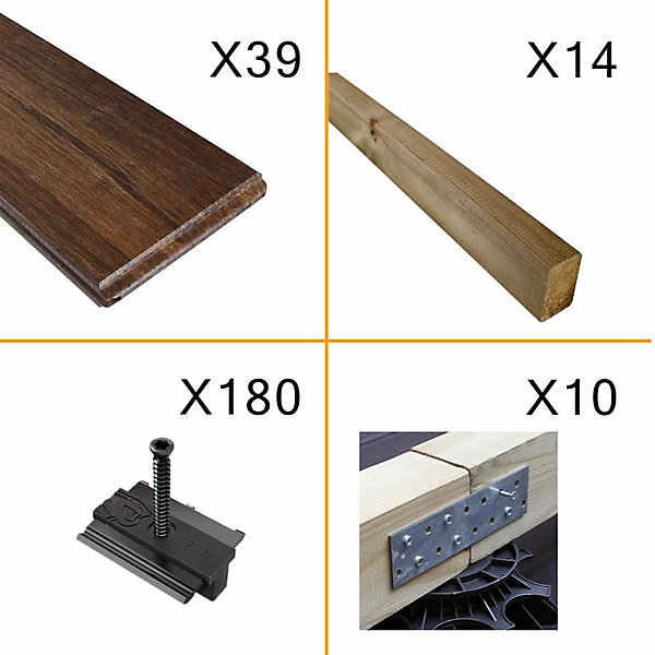 Kit Terrasse Bambou 10m² MELODY - 32 lames de Terrasse (185 x 13.9 x 1.8 cm) - Fixation Clips Cobra Hybrid 7-22 - Garantie 25 ans