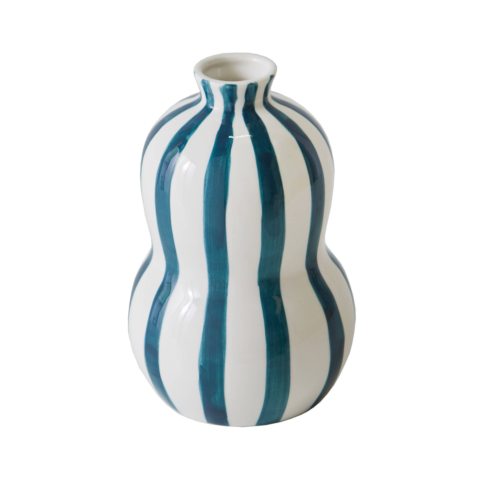 Vase grès rayé bleu blanc