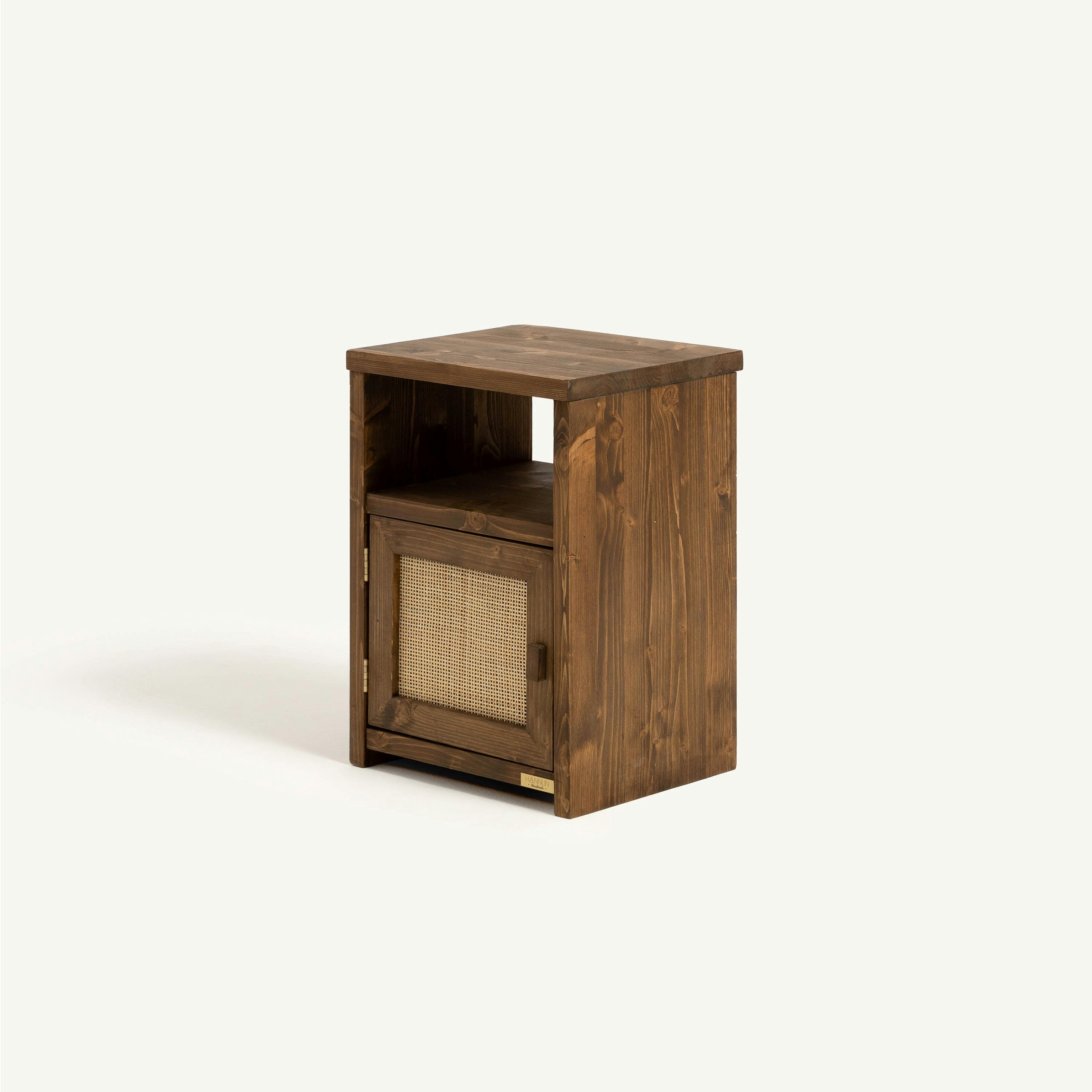 TAYEN - Table de chevet avec porte en bois d'épicéa en couleur marron