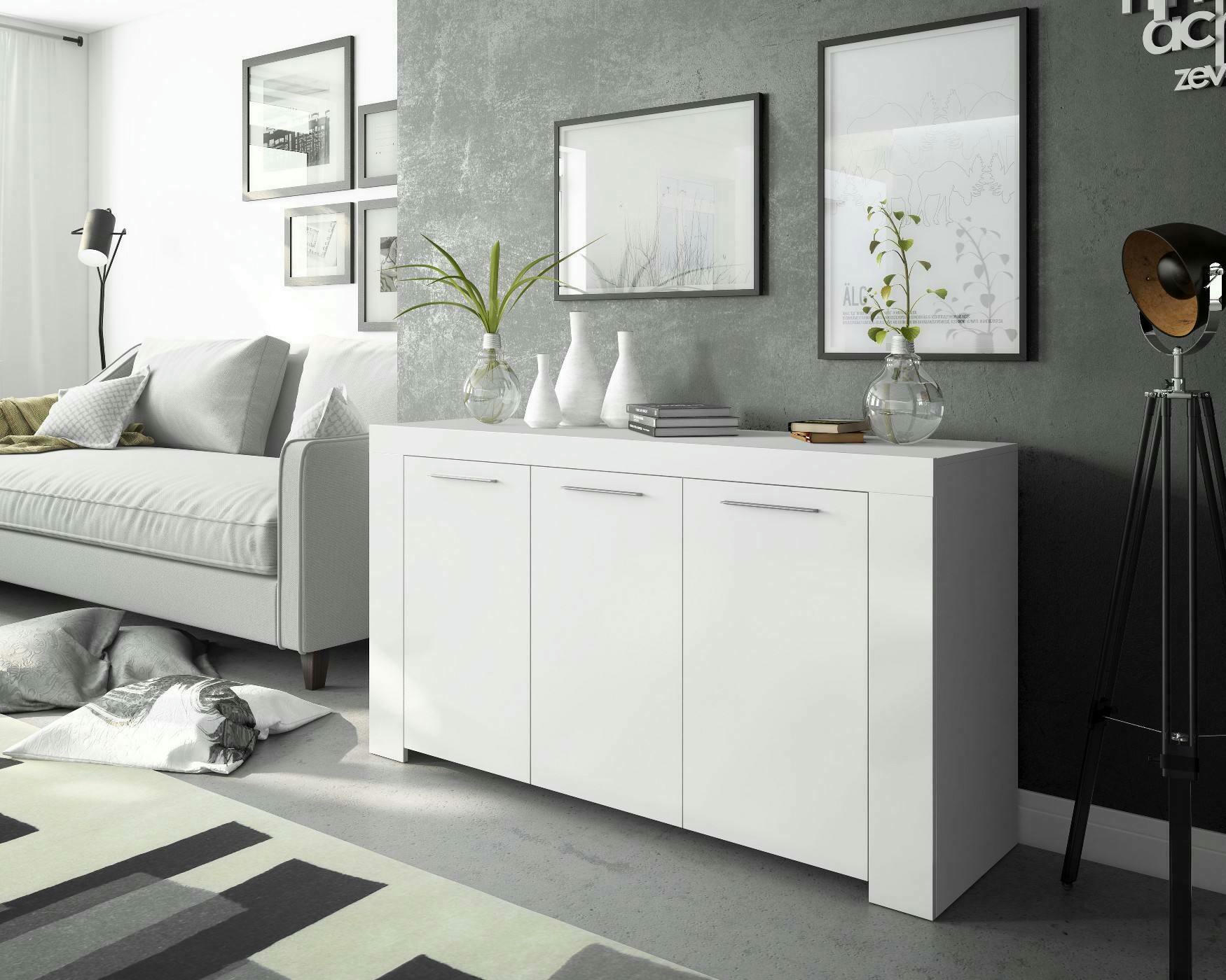 DALBIERA - Buffet 3 portes effet bois blanc