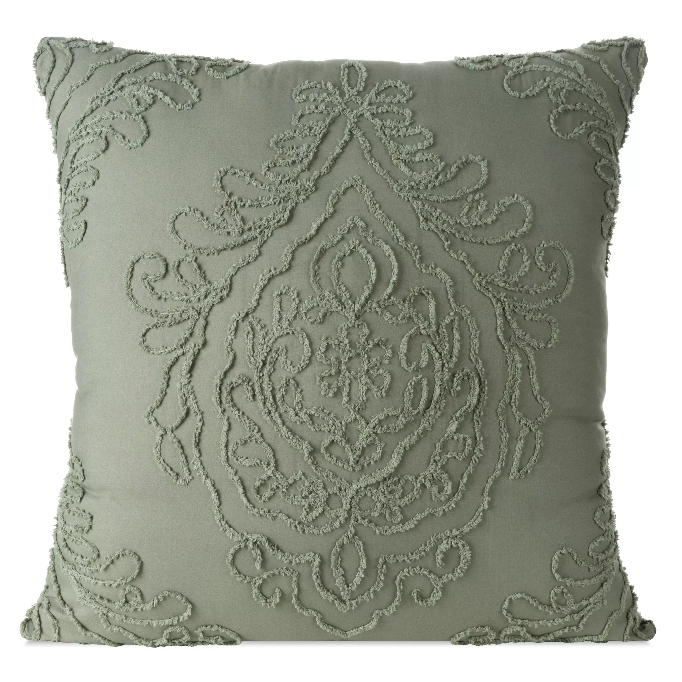 Poszewka na poduszkę 60x60 cm zdobiona ornamentową aplikacją zielona MIRA